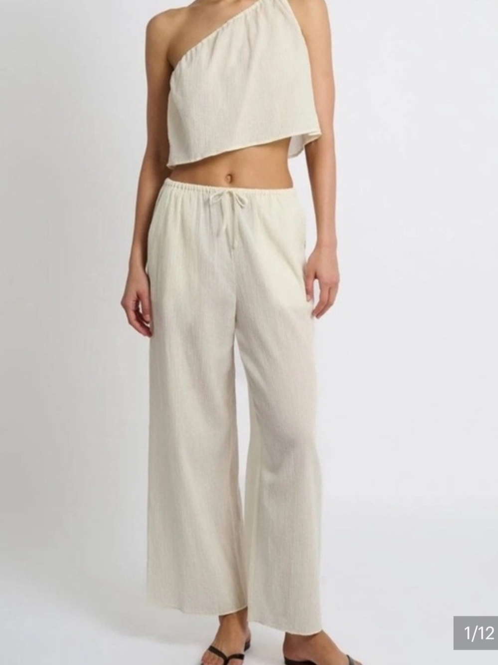 ONIA Women’s Cream Wide-Leg Drawstring Linen Blend Pants size L